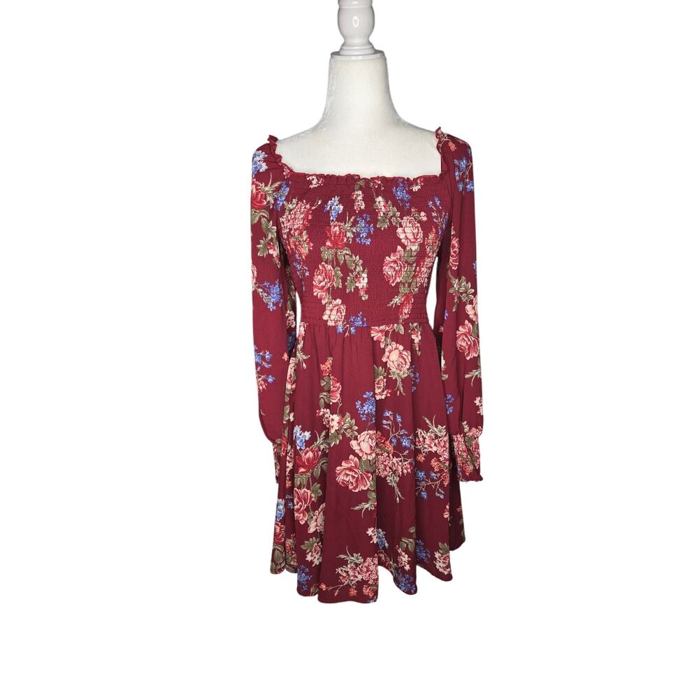 Exhilaration Women's Tropical floral Mesh Long Sleeve Spring Dress Size large